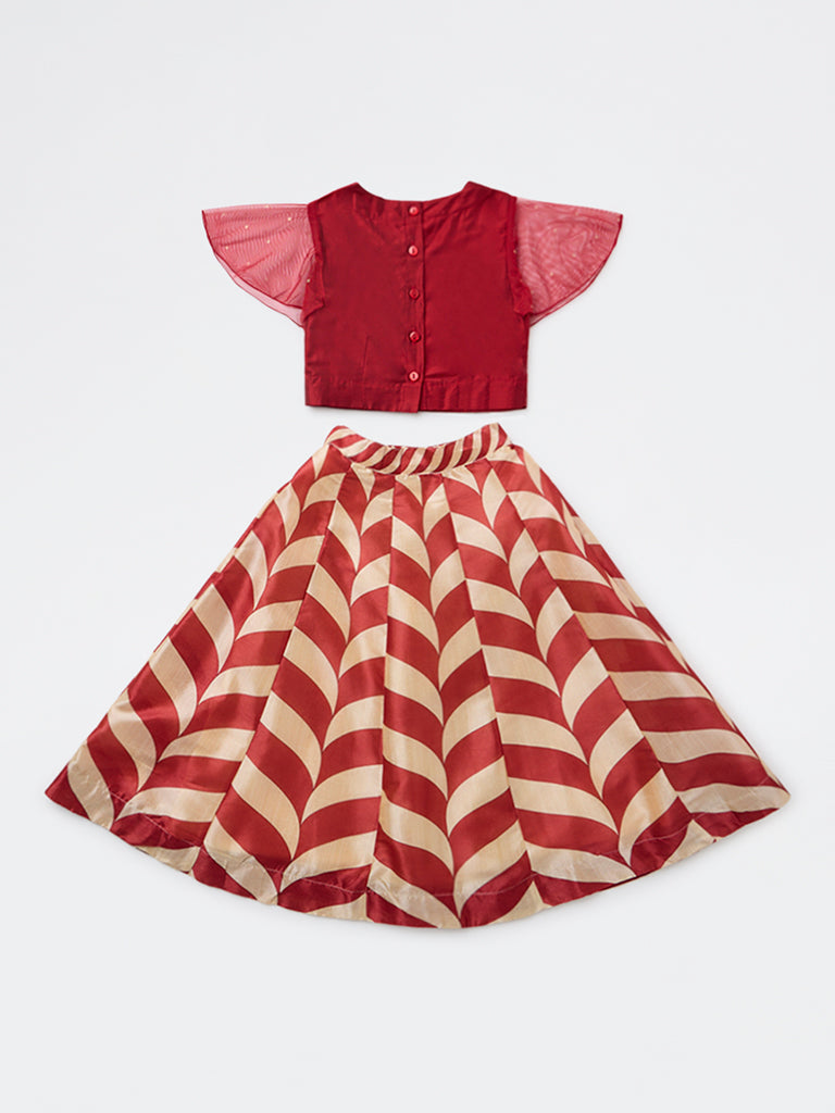 Utsa Kids Girls Red Embroidered Ethnic Set - (2-8 yrs)