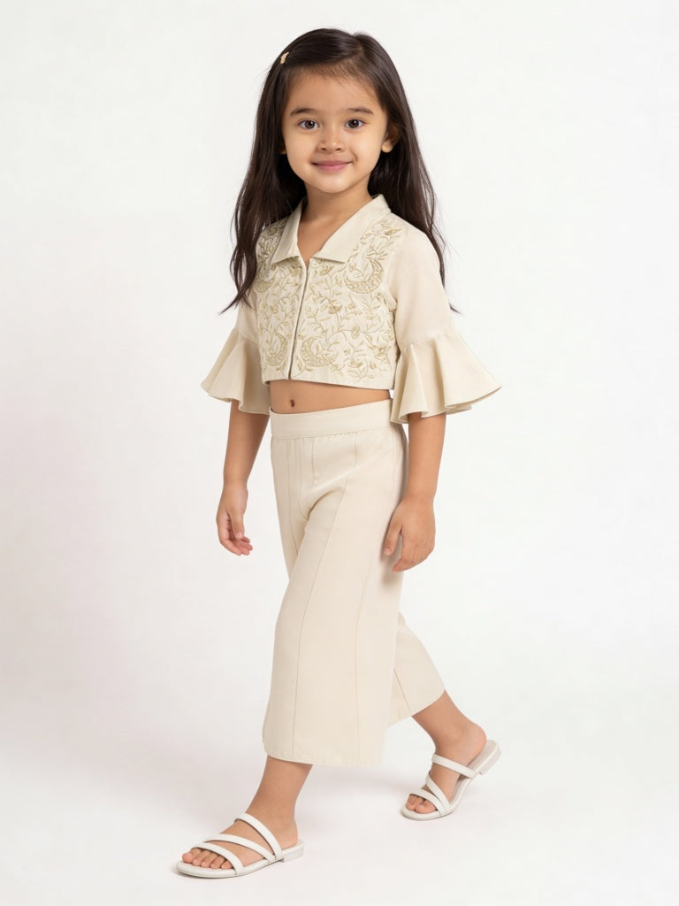 Utsa Kids Girls Ivory Embroidered Co-ord Set - (2-8 yrs)