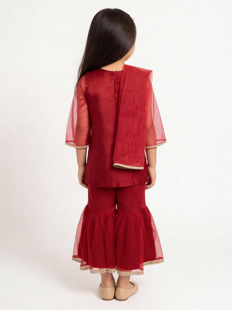Utsa Kids Girls Red Embroidered Shara Ethnic Set - (2-8 yrs)