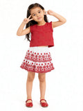 Utsa Kids Girls Red Floral Embroidered Cotton Top - (2-8 yrs)
