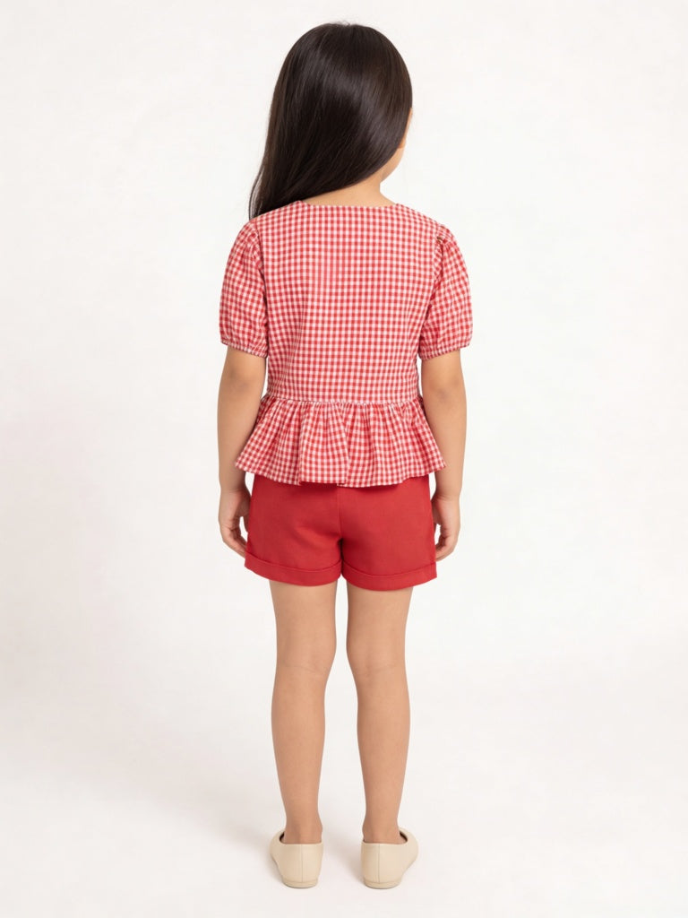 Utsa Kids Girls Red Solid High-Rise Cotton-Blend Shorts - (2-8 yrs)