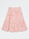 Utsa Kids Girls Pink Checkered Tiered Cotton Skirt - (8-14 yrs)