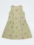 Utsa Kids Girls Green Checkered A-Line Cotton-Blend Dress - (8-14 yrs)
