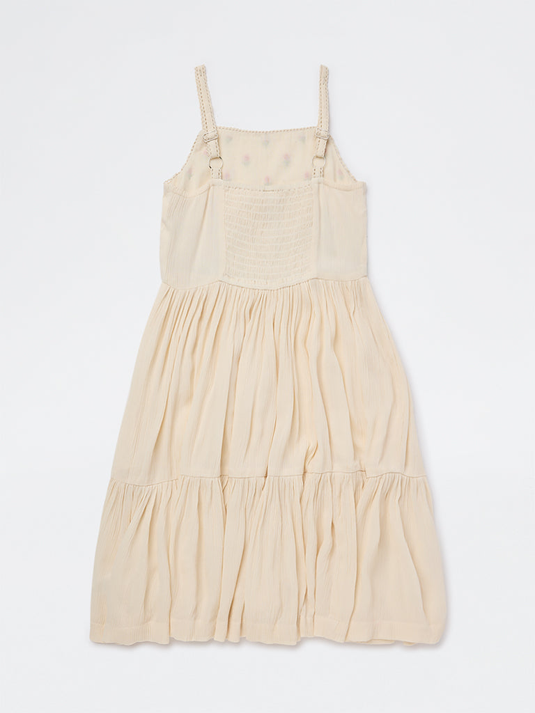 Utsa Kids Girls Light Peach Floral Embroidered A-Line Dress - (8-14 yrs)