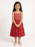 Utsa Kids Girls Red Embroidered Tiered Dress - (2-8 yrs)