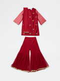 Utsa Kids Girls Red Embroidered Shara Ethnic Set - (8-14 yrs)