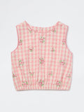 Utsa Kids Girls Pink Checkered Cotton Top - (8-14 yrs)