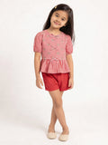 Utsa Kids Girls Red Gingham Check Cotton Peplum Top - (2-8 yrs)