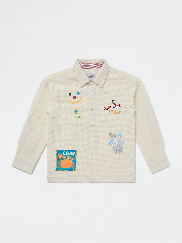 HOP Kids Boys Off-White Waffle-Textured Cotton Shirt