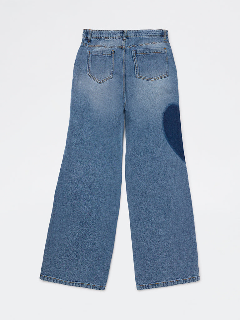Girls Blue Washed High-Rise Jeans