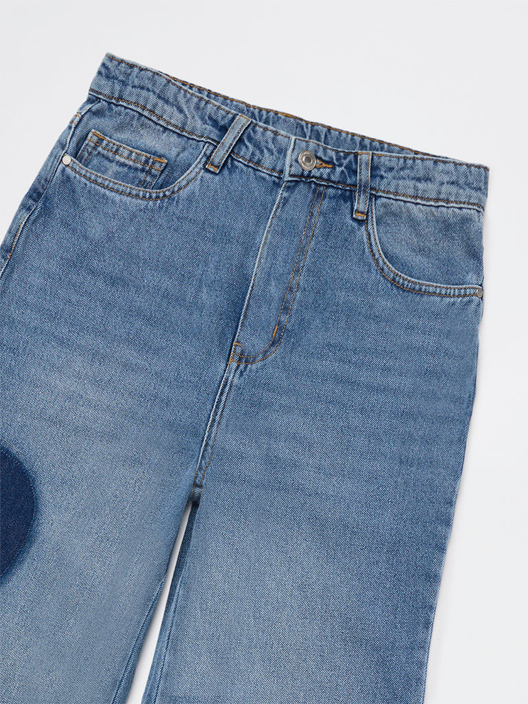 Girls Blue Washed High-Rise Jeans