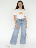 Girls Light Blue High-Rise Relaxed-Fit Belt-Detailed Jeans