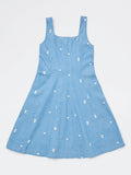 Utsa Kids Girls Blue Embroidered A-Line Denim Dress - (8-14 yrs)