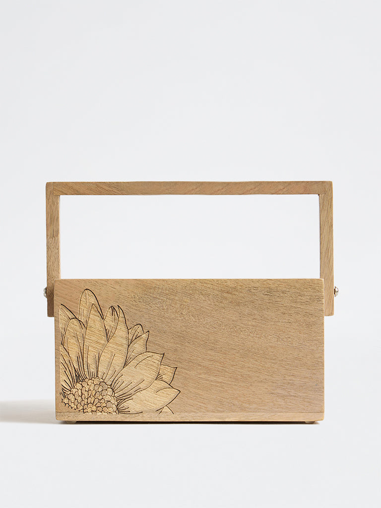 Westside Home Light Brown Sunflower Design Wooden Caddy
