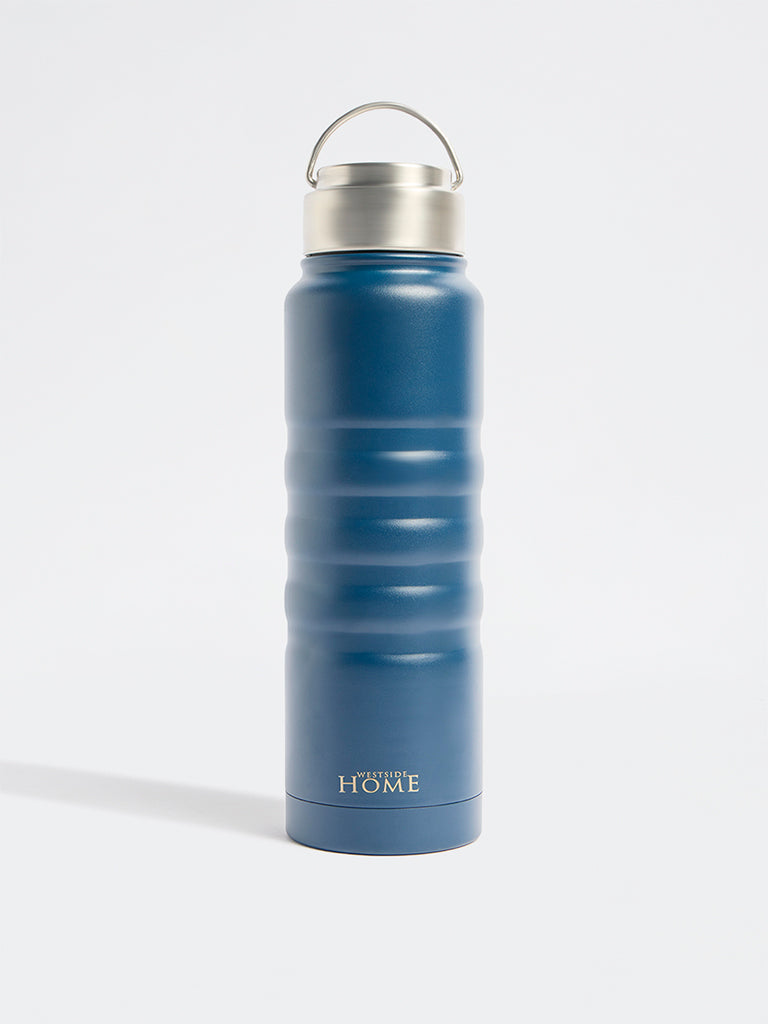 Westside Home Indigo Ribbed Water Bottle