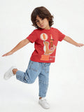 HOP Kids Boys Red Animal Embroidered Cotton T-Shirt