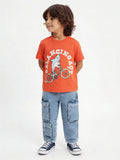 HOP Kids Boys Orange Graphic Printed Cotton T-Shirt