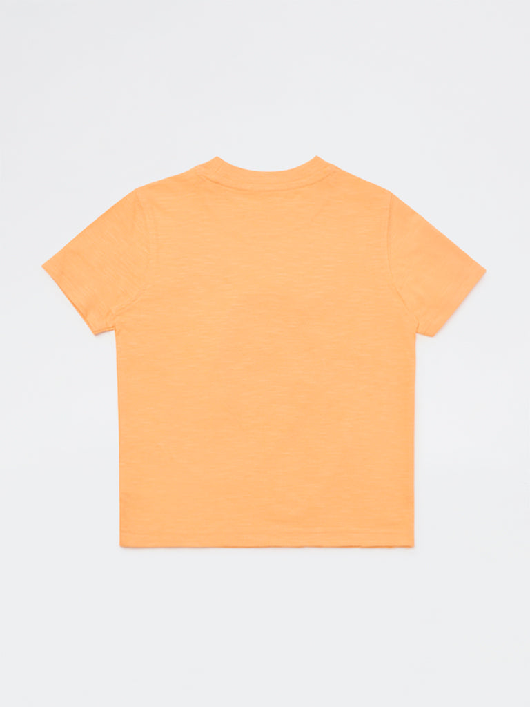 HOP Kids Boys Orange Animal Pattern Cotton T-Shirt