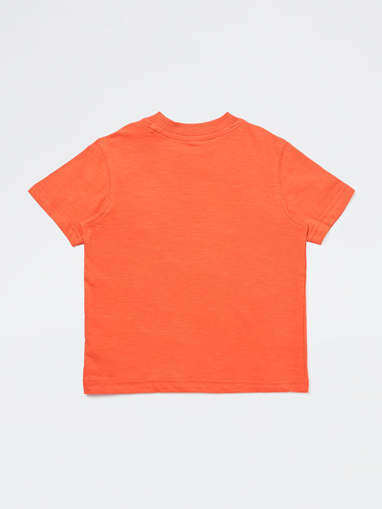 HOP Kids Boys Orange Graphic Printed Cotton T-Shirt
