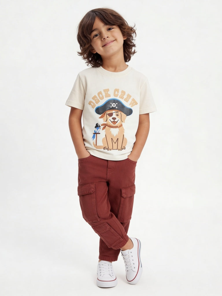 HOP Kids Boys Off-White Graphic Design Cotton T-Shirt