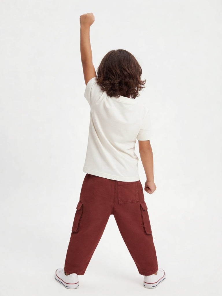 HOP Kids Boys Off-White Graphic Design Cotton T-Shirt