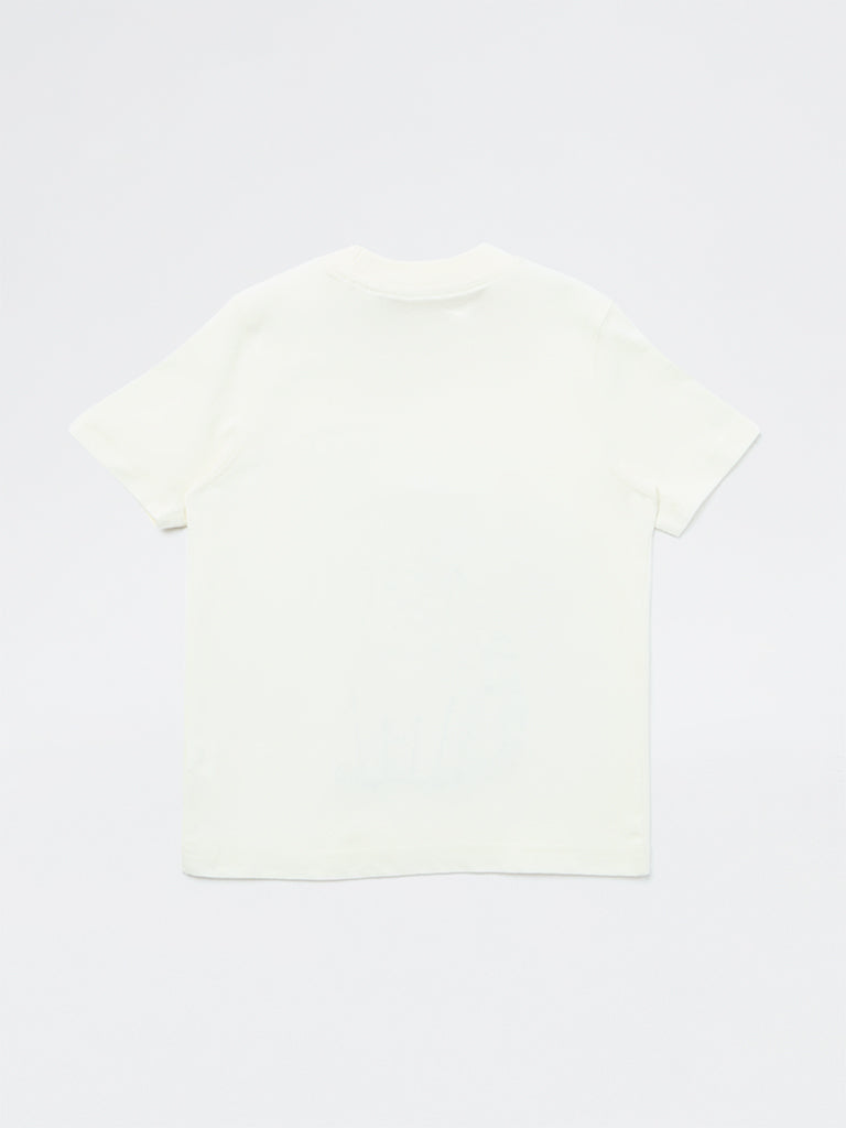 HOP Kids Boys Off-White Graphic Design Cotton T-Shirt