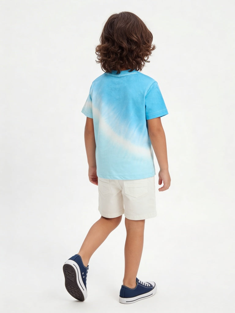 HOP Kids Boys Blue Tie-Dye Design Cotton T-Shirt