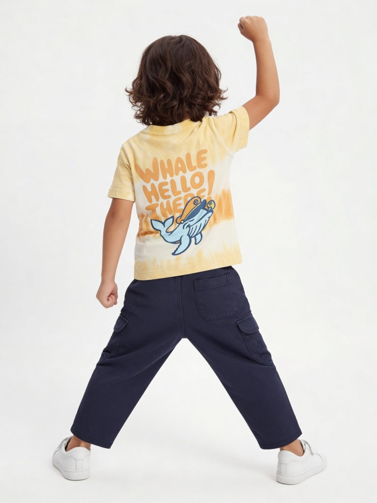 HOP Kids Boys Yellow Tie-Dye Printed Cotton T-Shirt