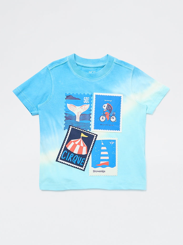 HOP Kids Boys Blue Tie-Dye Design Cotton T-Shirt