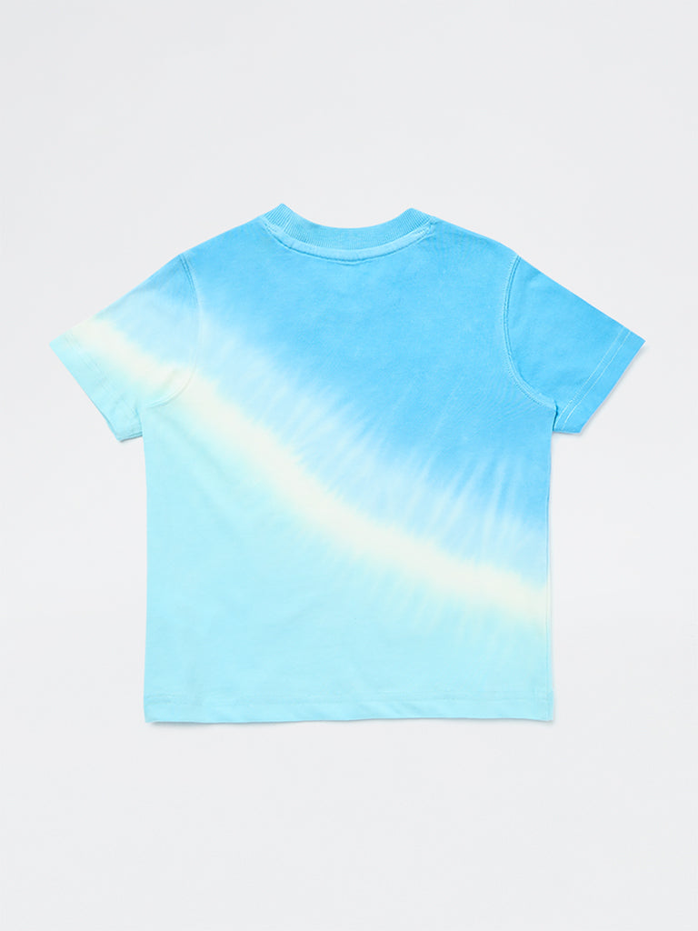 HOP Kids Boys Blue Tie-Dye Design Cotton T-Shirt
