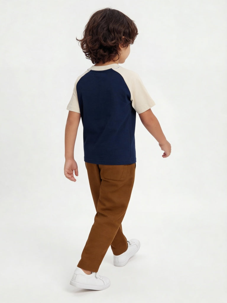 HOP Kids Boys Navy Sea-Life Printed Cotton T-Shirt