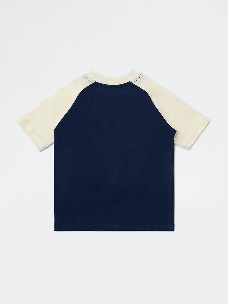 HOP Kids Boys Navy Sea-Life Printed Cotton T-Shirt