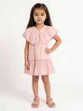 HOP Kids Girls Pink Textured Cotton A-Line Dress