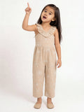 HOP Kids Girls Taupe Floral Embroidered Cotton Jumpsuit