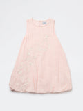 HOP Kids Girls Pink Floral Embroidered Cotton Bubble Dress