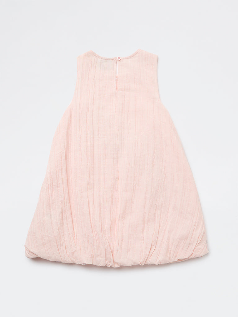 HOP Kids Girls Pink Floral Embroidered Cotton Bubble Dress