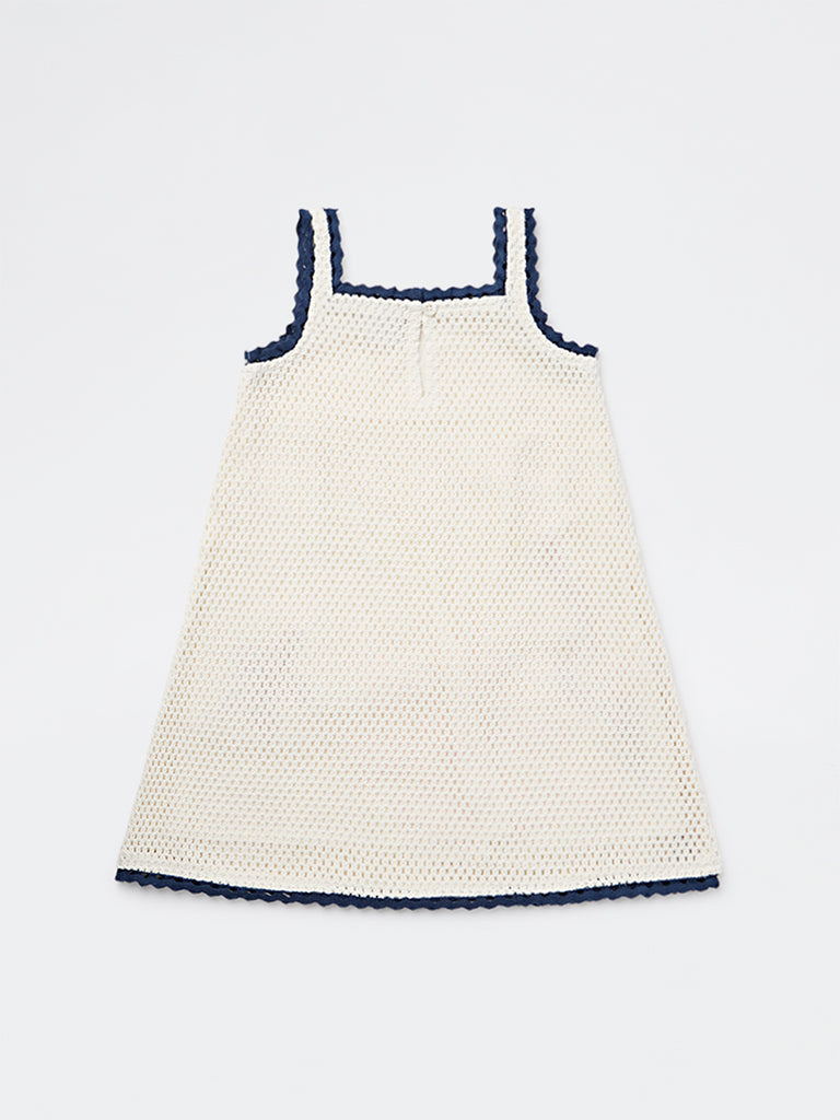 HOP Kids Girls White Crochet Knitted A-Line Cotton Dress