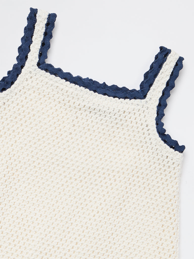 HOP Kids Girls White Crochet Knitted A-Line Cotton Dress