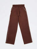 Girls Brown Solid High-Rise Track Pants