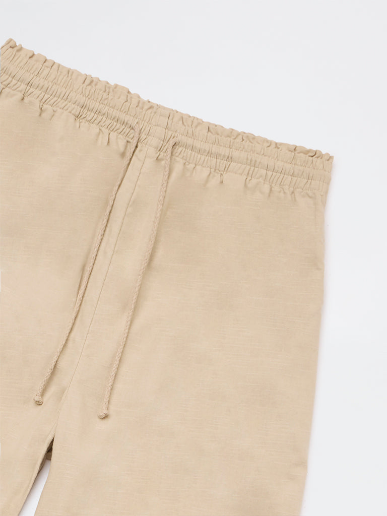 Girls Cream Mid-Rise Cotton Pants
