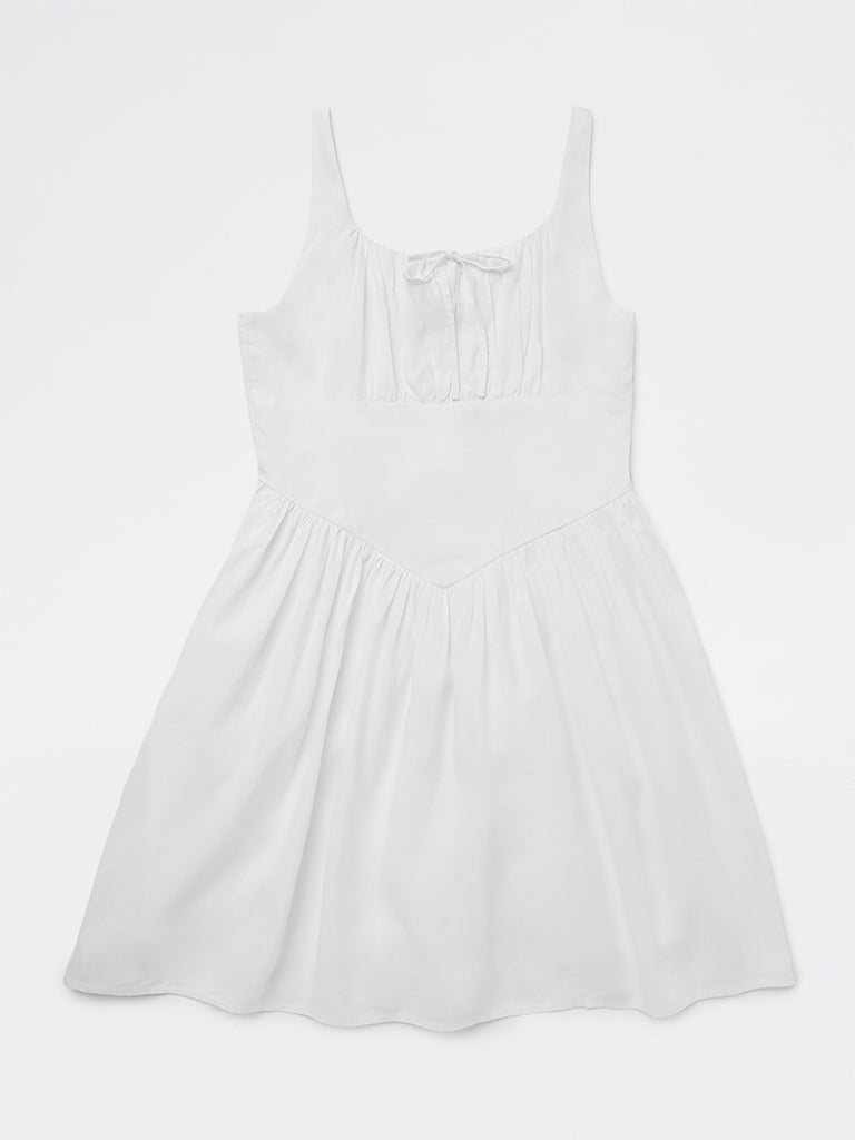 Girls White Solid A-Line Dress