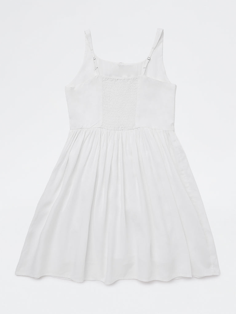Girls White Solid A-Line Dress