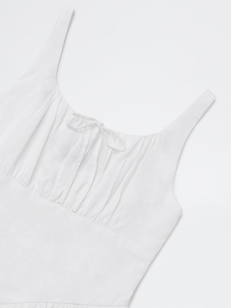 Girls White Solid A-Line Dress