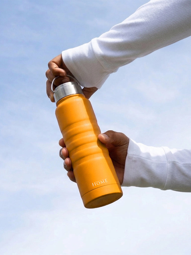 Westside Home Orange Ribbed Water Bottle