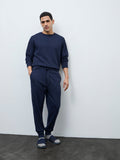 WES Lounge Navy Waffle-Textured Relaxed-Fit Mid-Rise Joggers