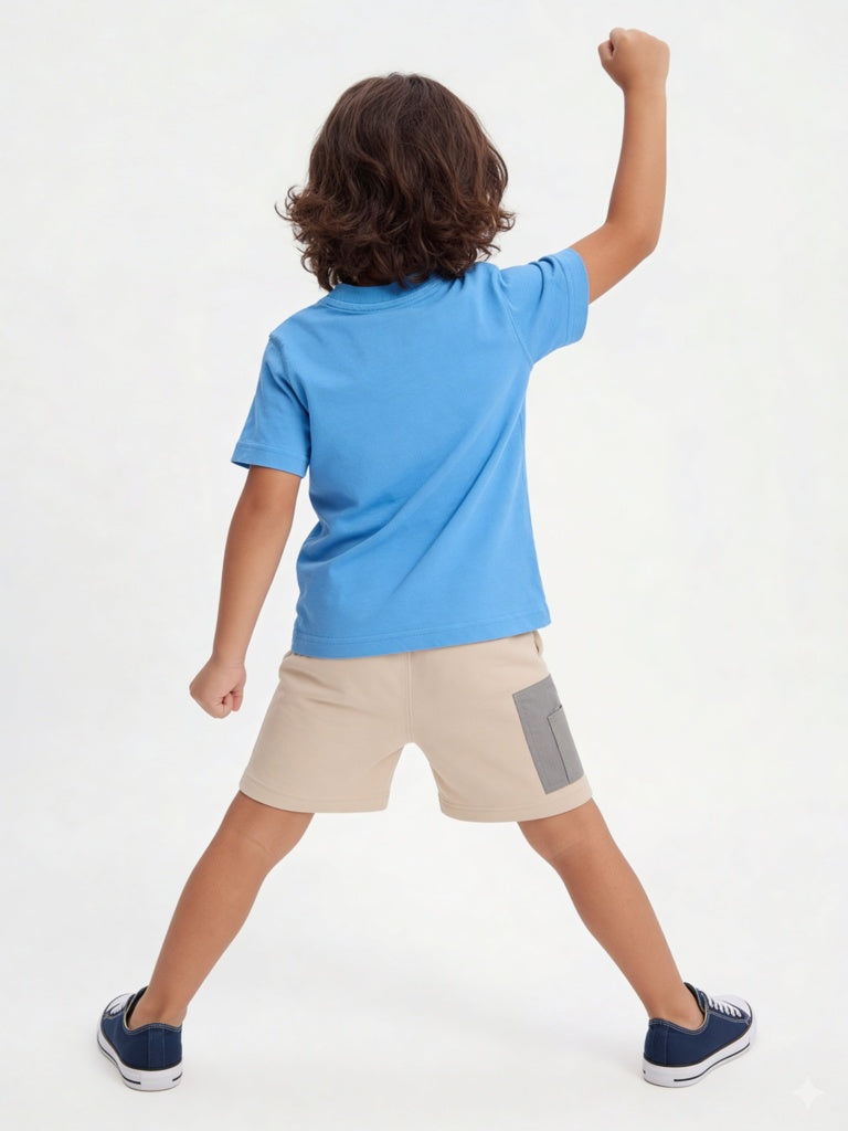 HOP Kids Boys Blue Graphic Design Cotton T-Shirt