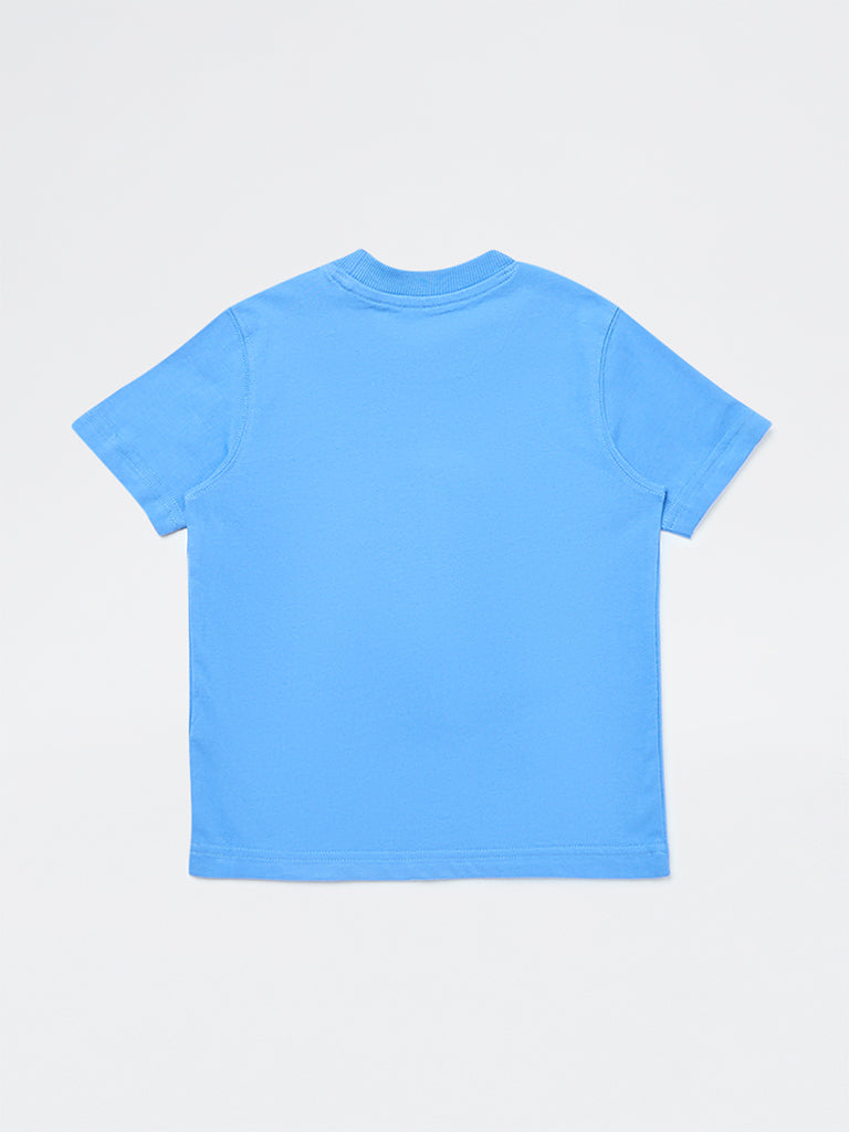 HOP Kids Boys Blue Graphic Design Cotton T-Shirt