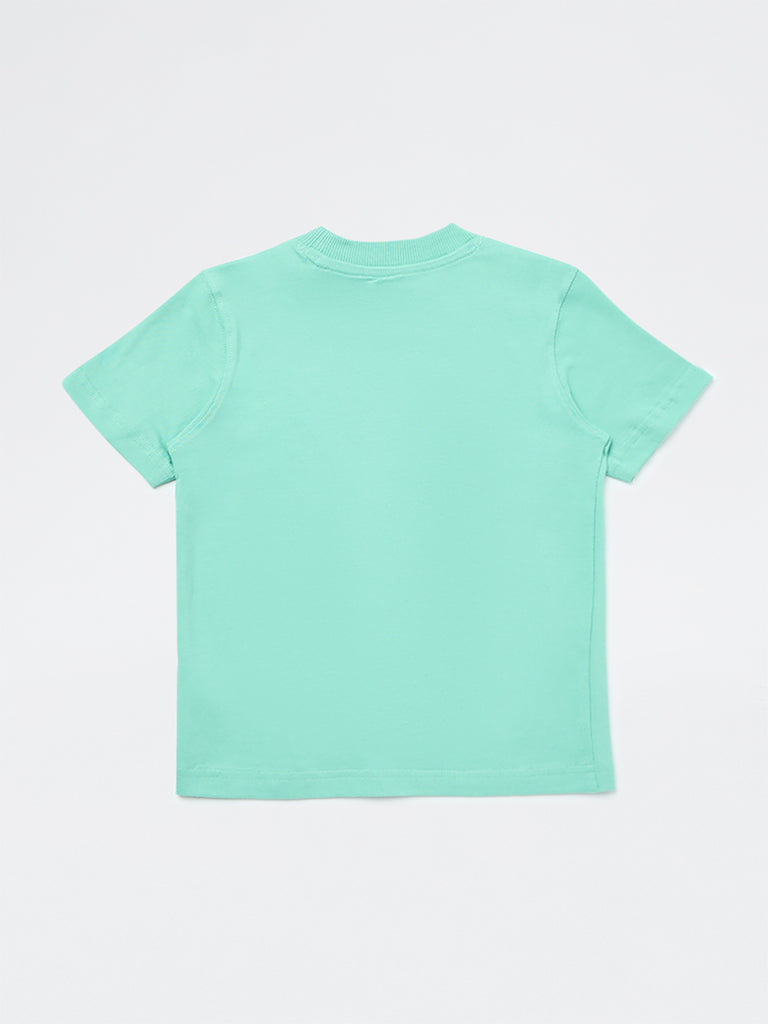 HOP Kids Boys Mint Graphic Design Cotton T-Shirt