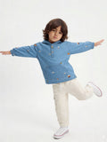 HOP Kids Boys Blue Embroidered Hooded Denim Shirt