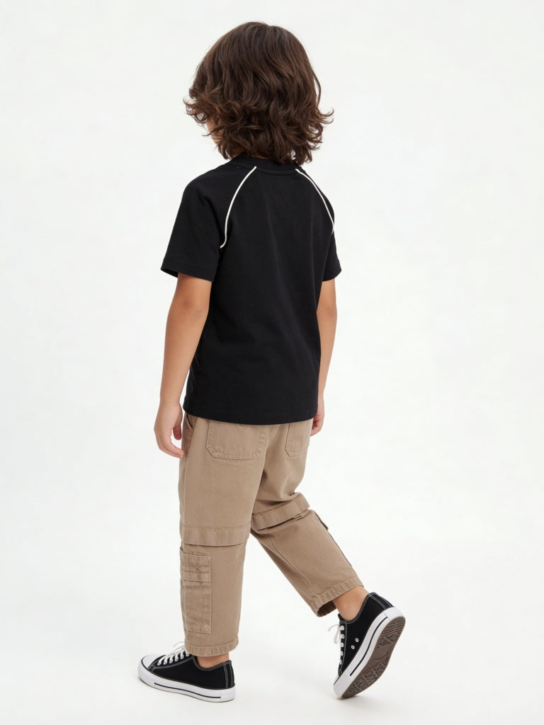 HOP Kids Boys Black Numerical Printed Cotton-Blend T-Shirt